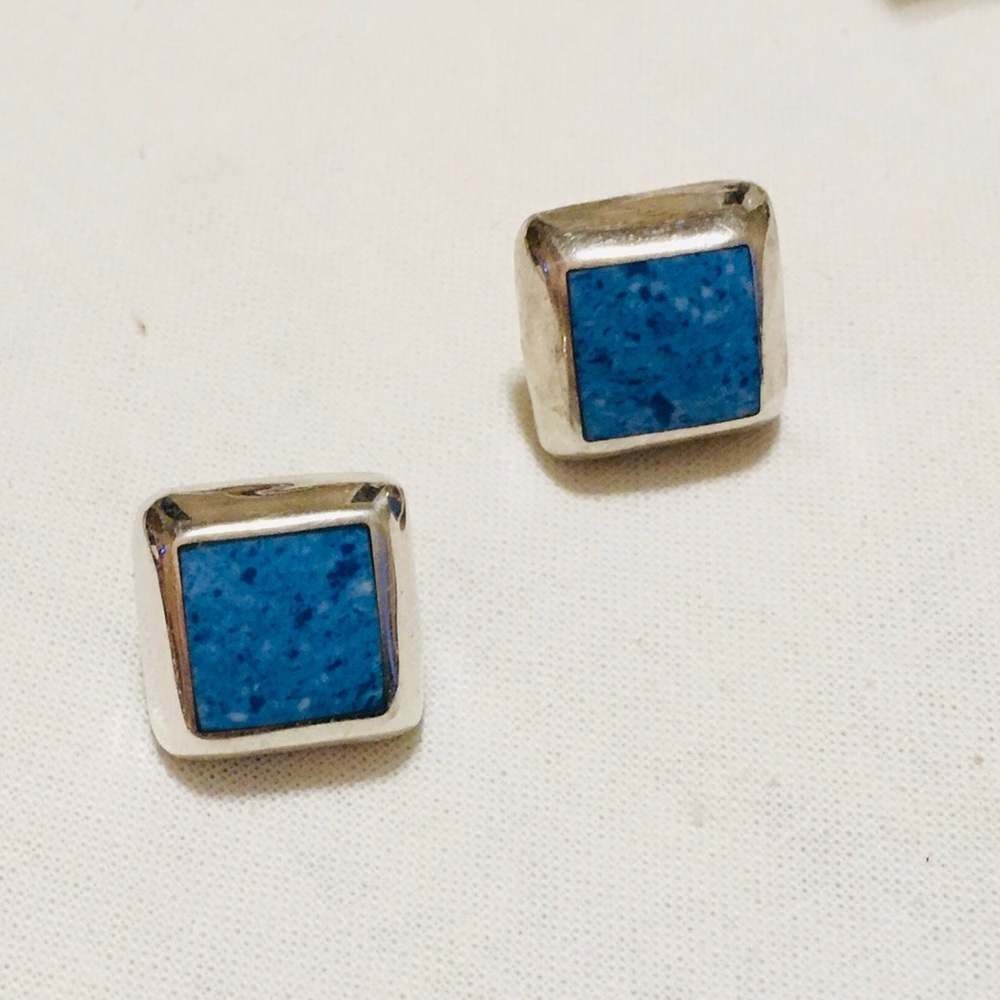 Chic Silver and Blue Square Earrings